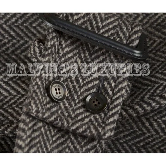 GUCCI COAT GREY WOOL HERRINGBONE DOUBLE BREASTED LONG JACKET IT42/ US6